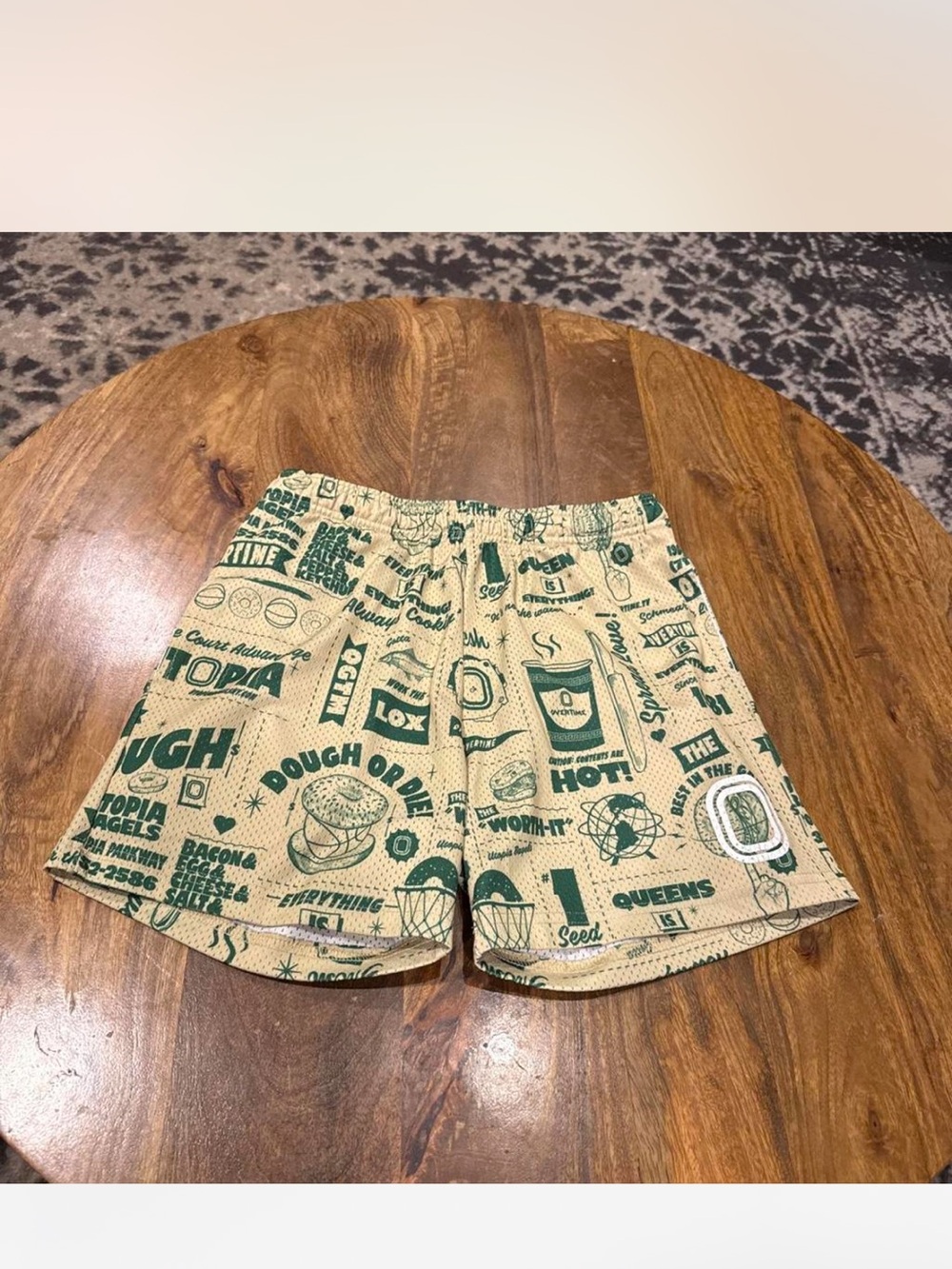 Men's Athletic Shorts in Beige with Green Print